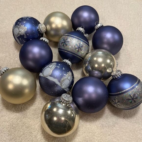 Christmas by Krebs Glass Snowman 12 Ornament Set Periwinkle Glitter - Picture 1 of 14